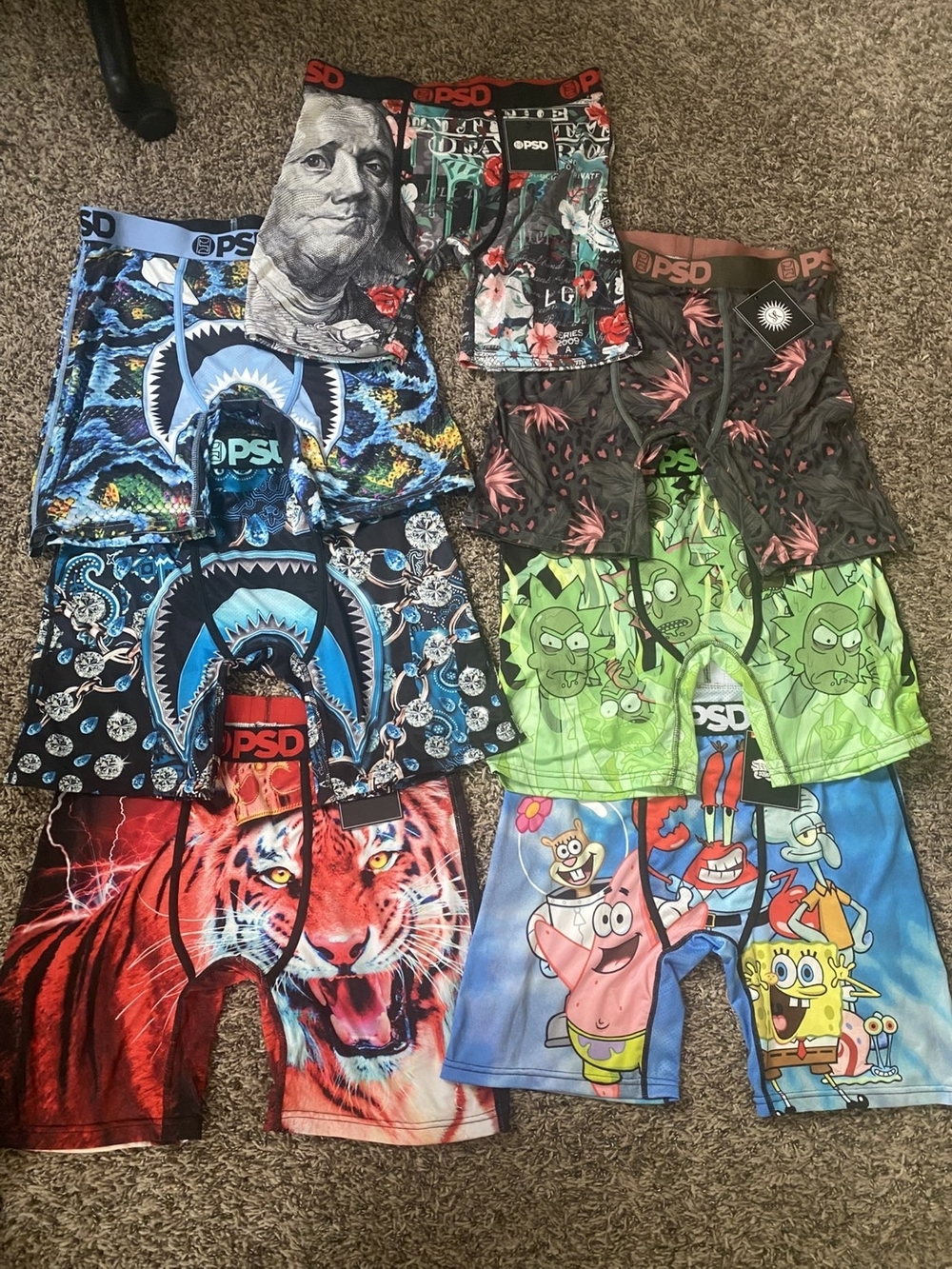 PSD Men's Multicolor Graphic Boxer Briefs - Blue, Green, Red, Black, Gray, Pink